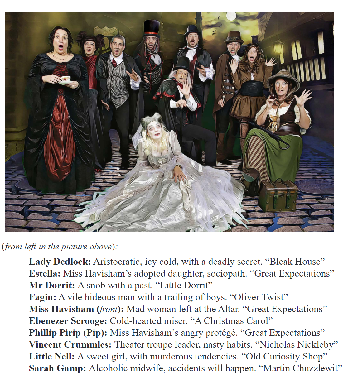 an example of the Dickens Murder Mystery Cast of suspects