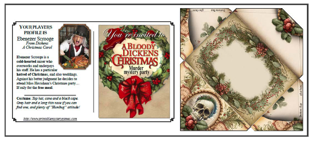 an example of the Dickens Murder Mystery Invitation and the corresponding envelope
