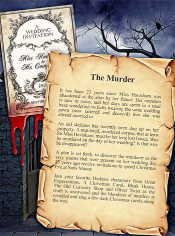 A Charles Dickens themed murder mystery invitation
