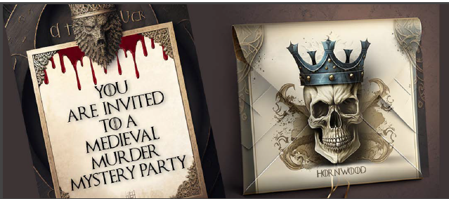 an example of the Game of Thorns Murder Mystery Invitation and the corresponding envelope