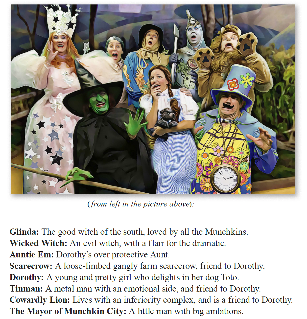 an example of the Oz Murder Mystery Cast of suspects